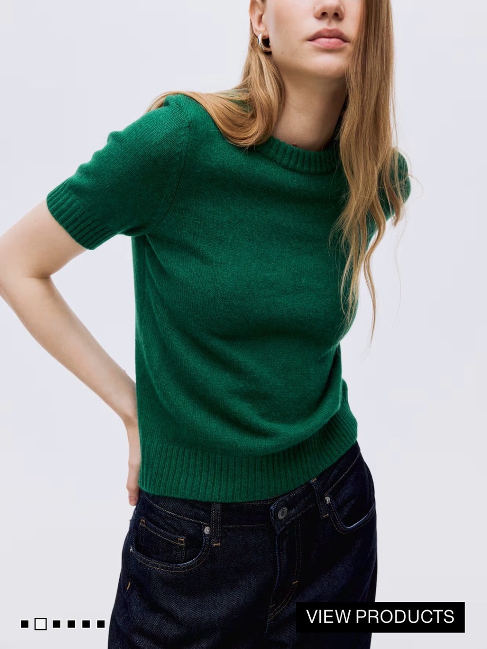 H&M Emerald Green Short-Sleeve Crewneck Sweater